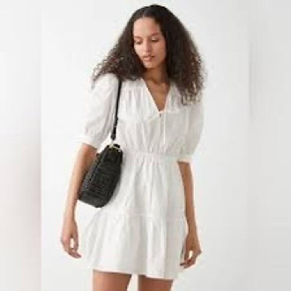 & Other Stories Los Angeles Atelier White Cotton Puff Sleeve Mini Dress Size 4